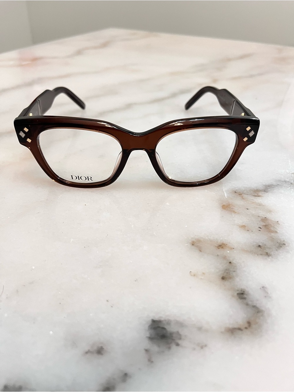 Dior Brown Cat-Eye Acetate Optical Glasses with Diamond Accents